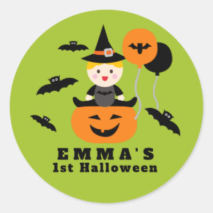 Schattige pompoenen en vleermuizen baby's eerste H Ronde Sticker