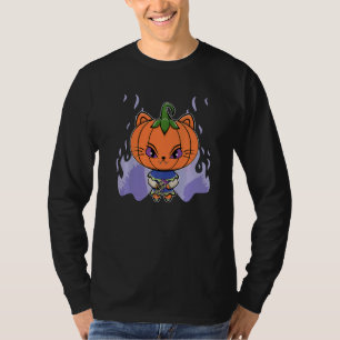 Schattige Pompoenkat En Horror Pizza Katachtige Vo T-shirt
