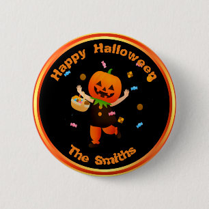 Schattige pompoenkop trick-or-treater Halloween Ronde Button 5,7 Cm