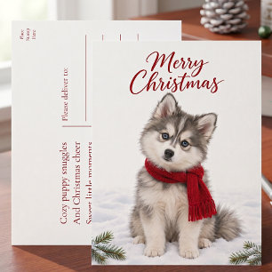 Schattige Pomsky Puppy Hond Liefhebber Kerstmis Feestdagenkaart