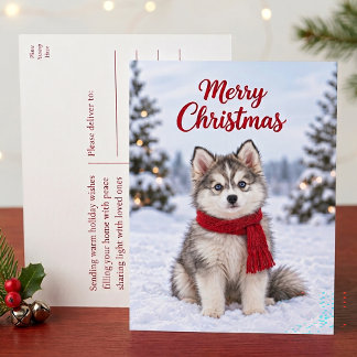 Schattige Pomsky Puppy Husky Hond Liefhebber Prett Feestdagenkaart