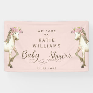 Schattige Pony Roze Baby shower Welkomstbord Banne Spandoek