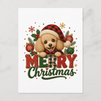 Schattige Poodle Prettig Kerstfeest Aankondigingskaart