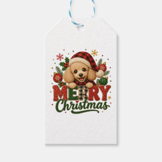 Schattige Poodle Prettig Kerstfeest Cadeaulabel