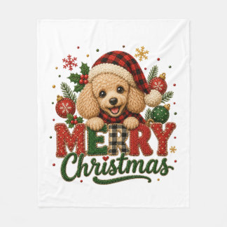 Schattige Poodle Prettig Kerstfeest Fleece Deken
