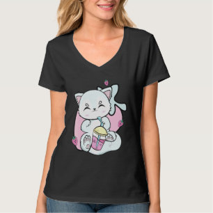 Schattige Poolvos Drinkt Aardbeienmelk En Boba Bu T-shirt