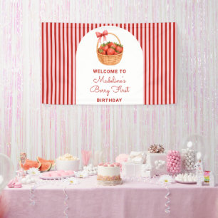 Schattige Preppy Gestreepte Bes Eerste Verjaardag Spandoek