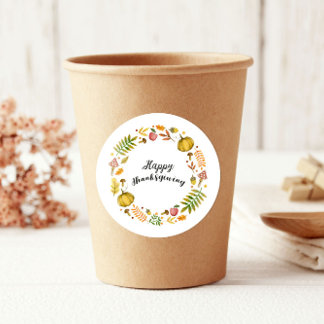 Schattige pret herfstkrans Gelukkig Thanksgiving Ronde Sticker
