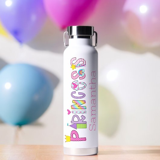 Schattige Princess Alphabet gepersonaliseerd Waterfles