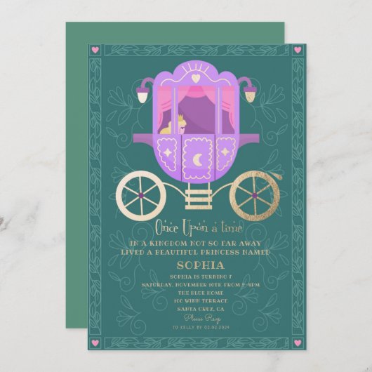 Schattige Prinses Auto Sprookje Verjaardagsfeest Kaart (Voorkant / Achterkant)