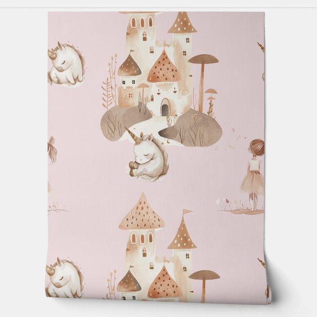 Schattige Prinses Kasteel Eenhoorn Behang (Afrollen)