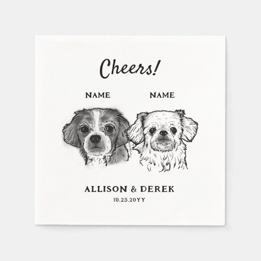 Schattige Proost Gepersonaliseerd 2 Dogs Trouwcock Servet (Voorkant)