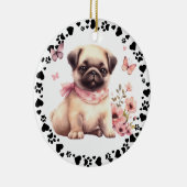 Schattige Pug Dog Paws Hearts Aangepaste foto Keramisch Ornament (Rechts)
