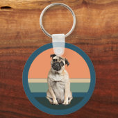 Schattige Pug Dog Retro Achtergrond Sleutelhanger (Voorkant)