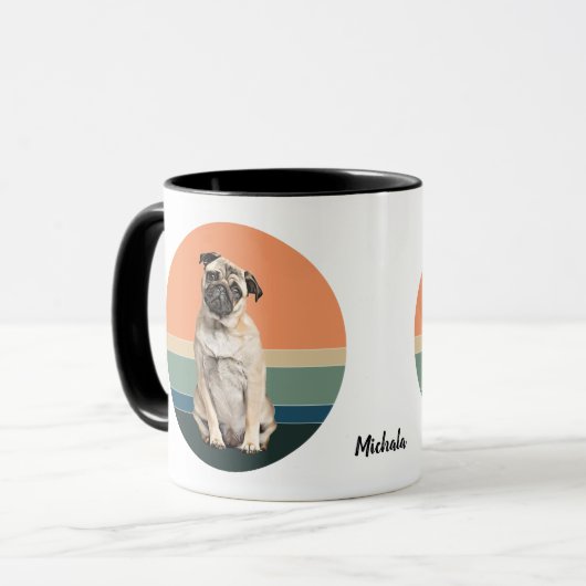 Schattige Pug Dog Retro Sunset Mok (Voorkant links)