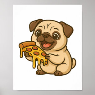 Schattige pug donut cartoon grappig knagend poster