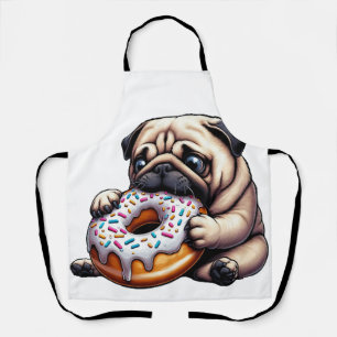 Schattige pug donut cartoon grappig knagend schort