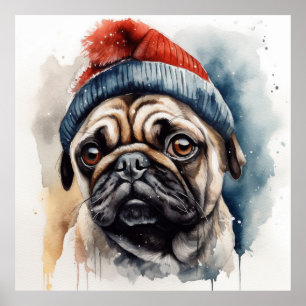 Schattige pug dragen schattig winter pet poster