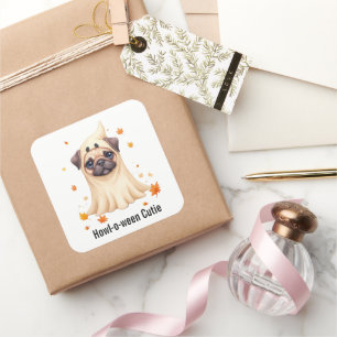 Schattige pug geest Halloween watercolor illustrat Vierkante Sticker