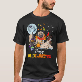 Schattige Pug Gelukkig Hallothanksmas Halloween Th T-shirt