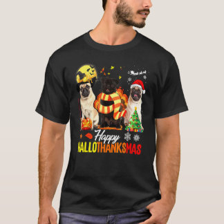 Schattige Pug Gelukkig Hallothanksmas Halloween Th T-shirt