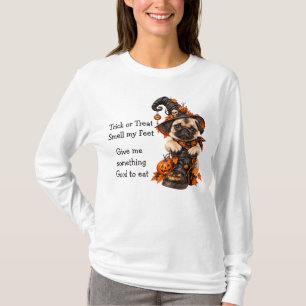 Schattige Pug Heks Halloween Snoep of een Beetje T-shirt