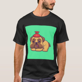 Schattige Pug-hond Ziek Koorts Cartoon Vectorpicto T-shirt