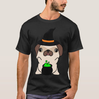 Schattige pug in een heksen kostuum t-shirt