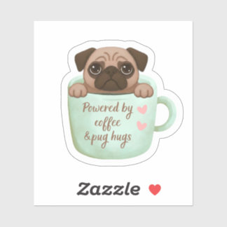 schattige pug in een koffiekopje sticker