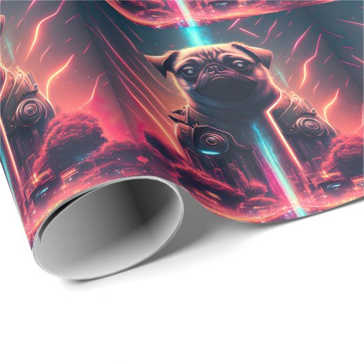 Schattige pug in Futuristic Robot Costume Cadeaupapier (Rol Hoek)