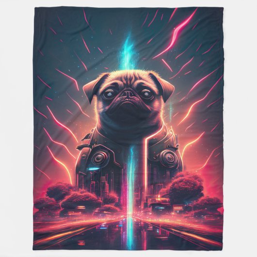 Schattige pug in Futuristic Robot Costume Fleece Deken (Voorkant)