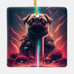 Schattige pug in Futuristic Robot Costume Keramisch Ornament