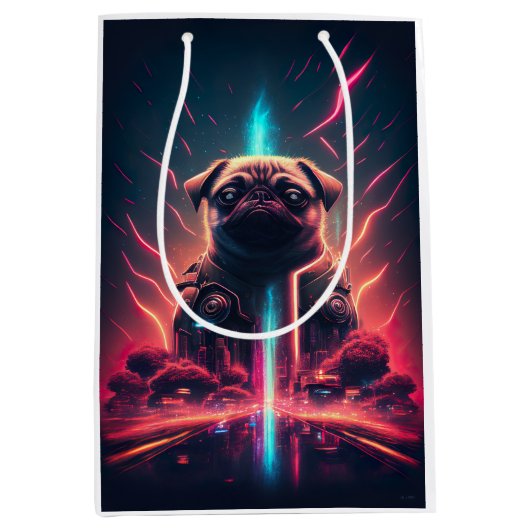 Schattige pug in Futuristic Robot Costume Medium Cadeauzakje (Voorkant)