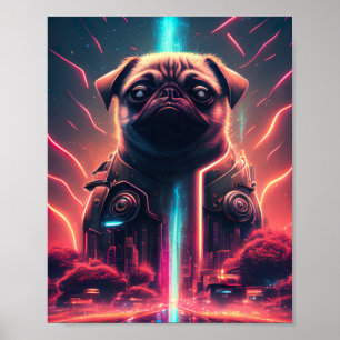 Schattige pug in Futuristic Robot Costume Poster
