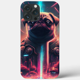 Schattige Pug in futuristisch robotkostuum iPhone 13 Pro Max Hoesje