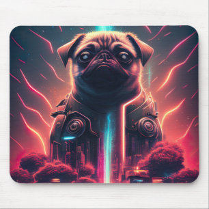 Schattige Pug in futuristisch robotkostuum Muismat