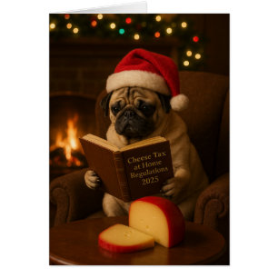 Schattige Pug 'Kaasbelasting' kerstkaart