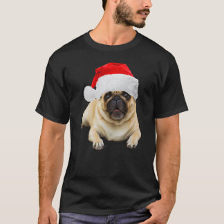 Schattige Pug Kerstman Hoed Pugs Afbeelding Kersth T-shirt