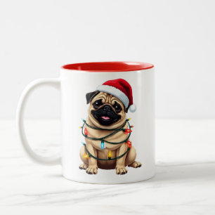 Schattige Pug Kerstman Santa Huisdier Hond Liefheb Tweekleurige Koffiemok
