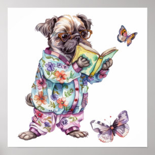 Schattige pug lezen boek Klein Poster
