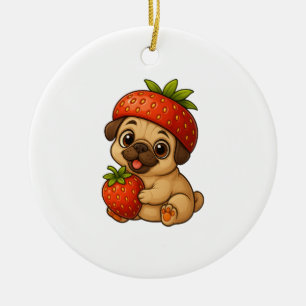 Schattige pug met aardbeien fruitige grappige cart keramisch ornament