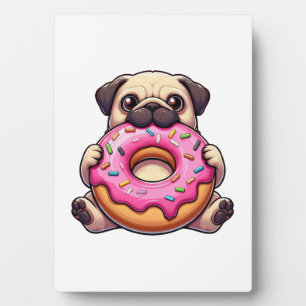 Schattige pug met donut grappige cartoon hond fotoplaat