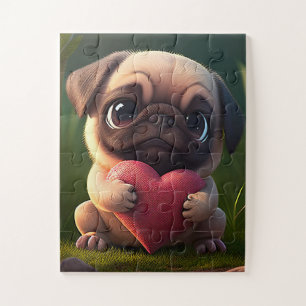 Schattige Pug met een Hart Legpuzzel