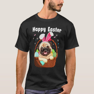 Schattige Pug met Konijnenoren Paaseieren Mand Kin T-shirt