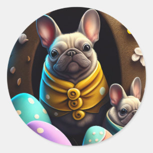 Schattige Pug met Paaseieren Een Feestelijk en Sch Ronde Sticker