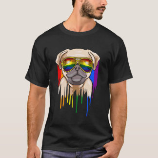 Schattige Pug met Regenboogzonnebril T-shirt