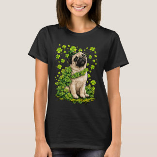 Schattige Pug met Shamrocks Klavers St Patricks Da T-shirt