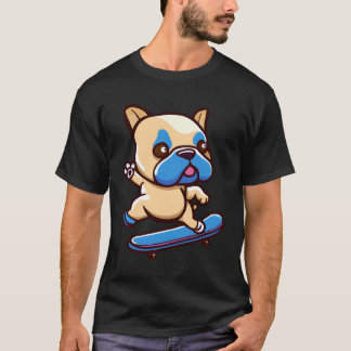 Schattige pug met skateboard t-shirt