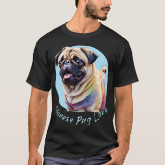 Schattige Pug met vleugjes regenboogkleuren in wat T-shirt