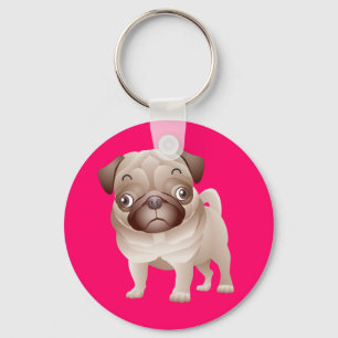 Schattige Pug Moeder Puppy Cartoon Hond Liefhebber Sleutelhanger